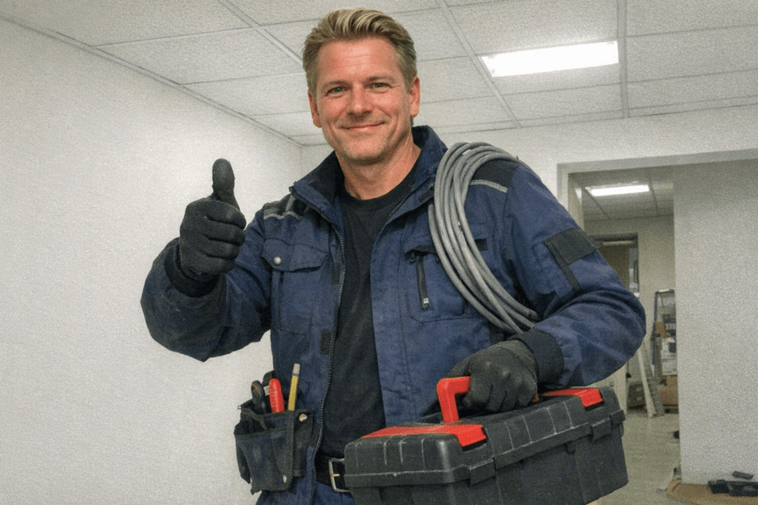 Elektroniker bei der Übergabe nach Abschluss der Arbeiten